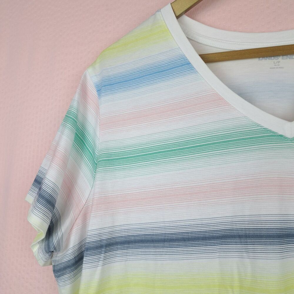 Lands’ End Pastel Striped Short Sleeve Cotton T Shirt Size L 100% Cotton - Picture 6 of 11